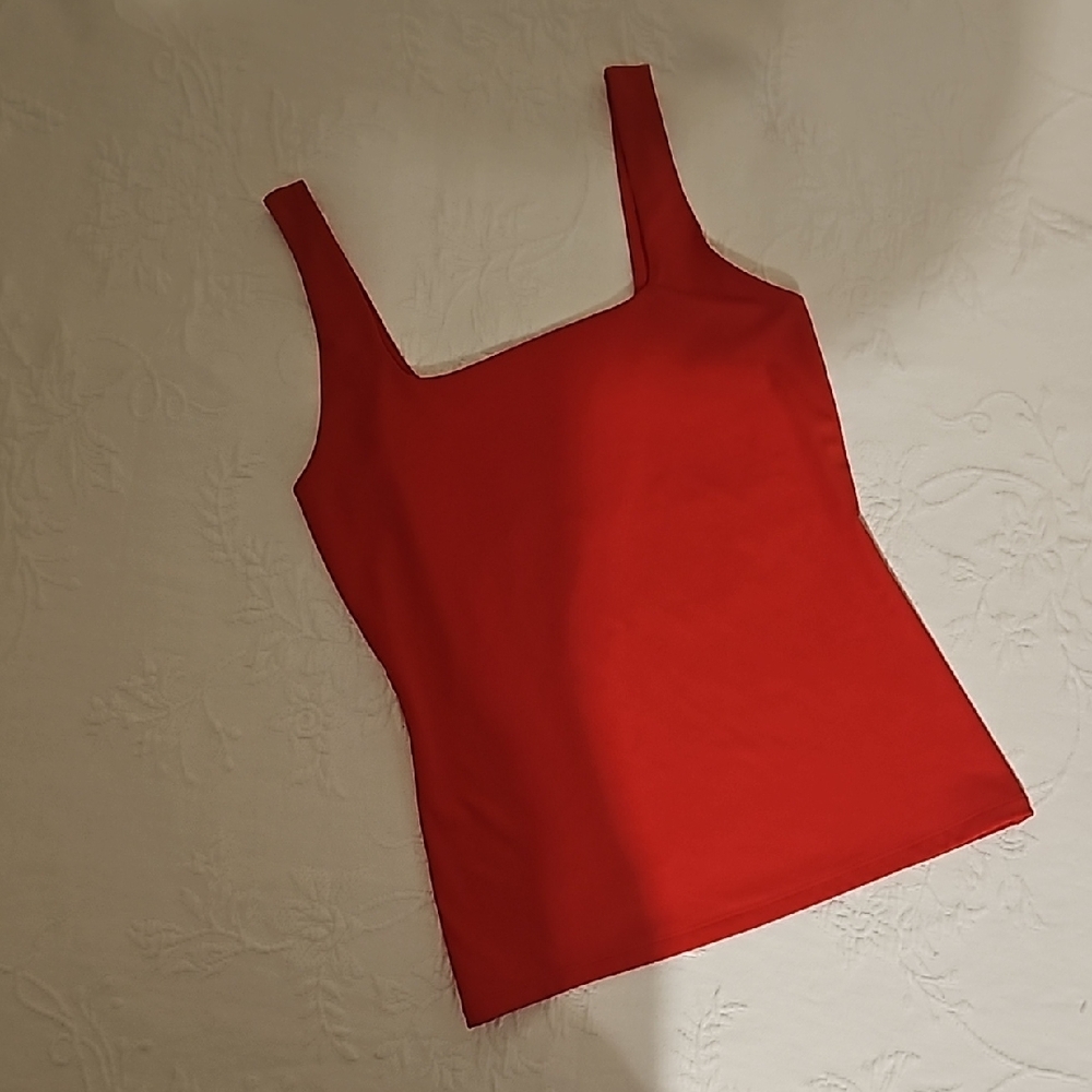 Nine West Red Square Neck Fitted Tank Top